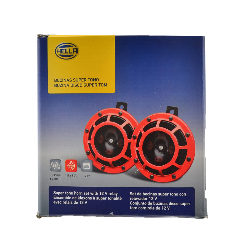 Hella Supertone Horn Kit 12V 300/500HZ Red (003399803 = 003399801) - awdtuningtx