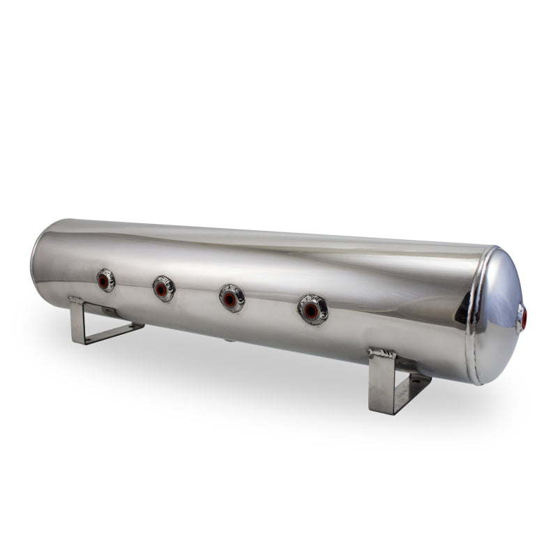 Air Lift 4 Gal Alum Tank - (4) 1/4in Face (2) 3/8in Ports & 1/4in Drain - 30in L X 6in D - Polished - awdtuningtx