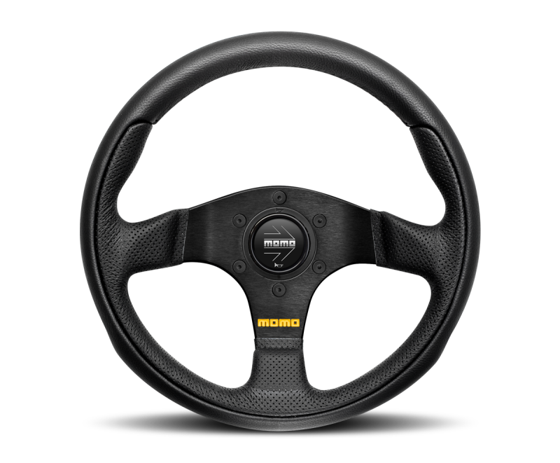 Momo Team Steering Wheel 280 mm - 4 Black Leather/Black Spokes - awdtuningtx