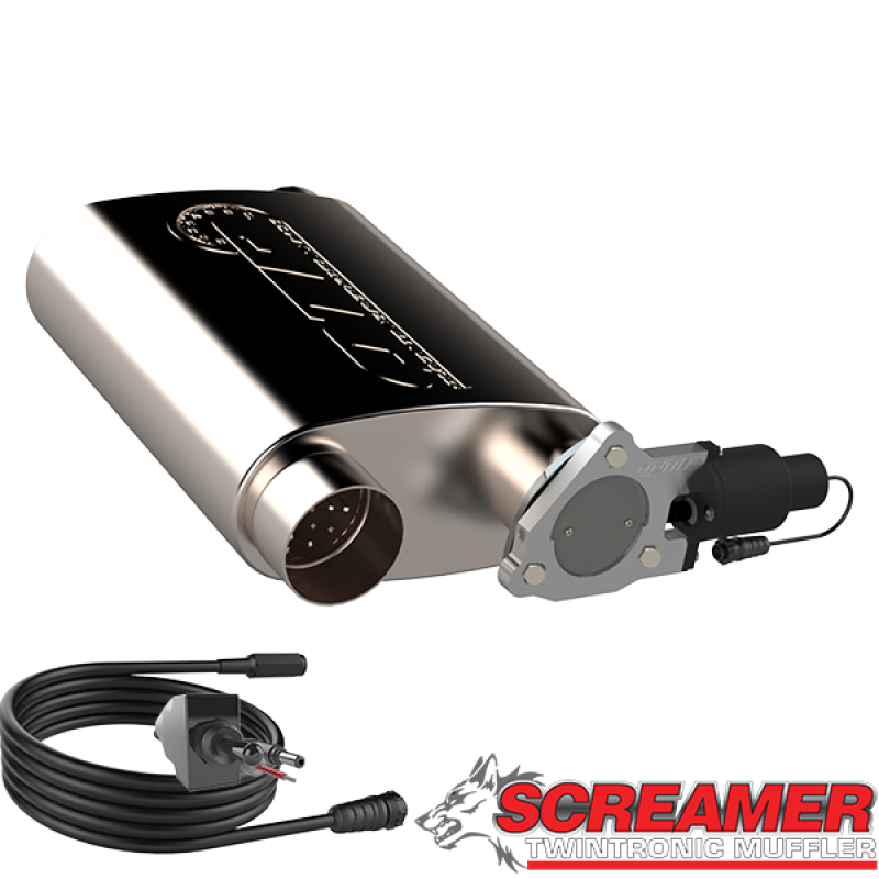 QTP 3in Weld-On 304SS Reverse Screamer Muffler w/Bolt-On QTEC Electric Cutout - awdtuningtx