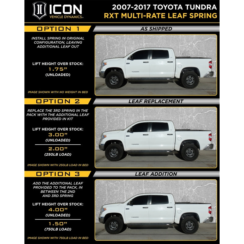ICON 2007+ Toyota Tundra Multi Rate RXT Leaf Pack w/Add In Leaf - awdtuningtx