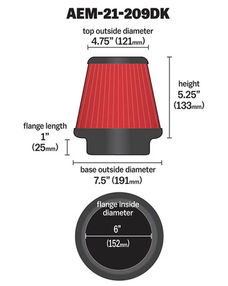 AEM 6 inch x 5 inch DryFlow Conical Air Filter - awdtuningtx