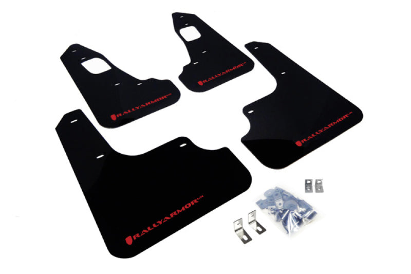 Rally Armor 08-17 Mitsubishi EVO X Black UR Mud Flap w/ Red Logo - awdtuningtx