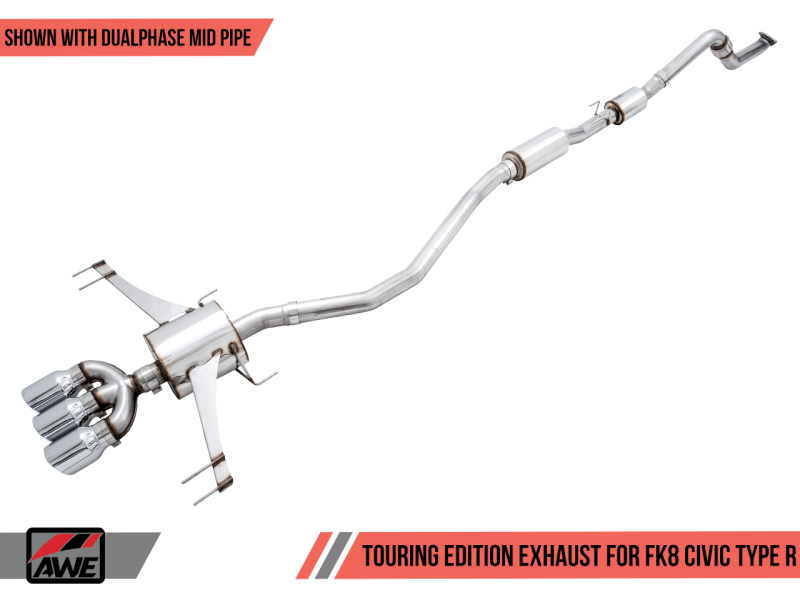 AWE Tuning 2017+ Honda Civic Type R Touring Edition Exhaust w/Front & Mid Pipes - Chrome Silver Tips - awdtuningtx