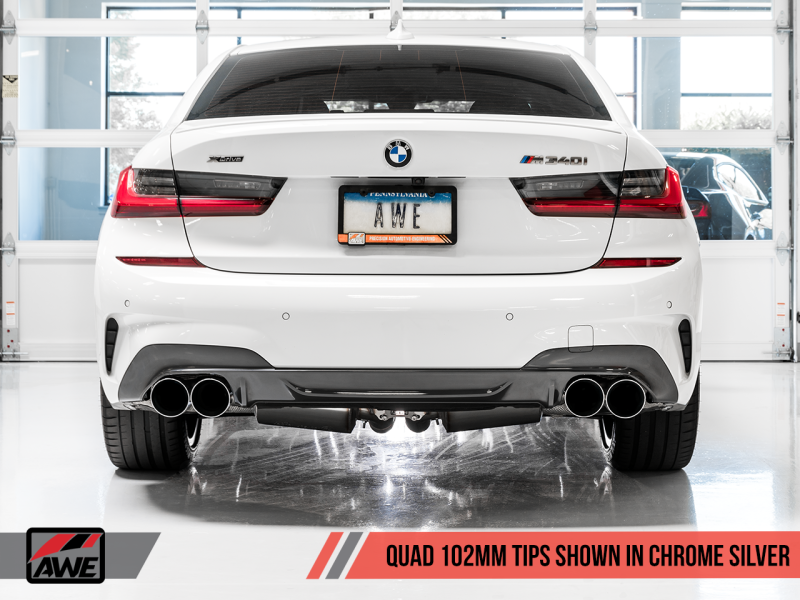 AWE Tuning 2019+ BMW M340i (G20) Non-Resonated Touring Edition Exhaust - Quad Chrome Silver Tips - awdtuningtx
