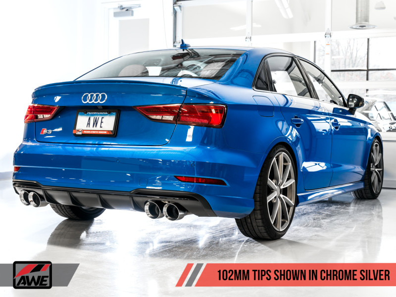 AWE Tuning Audi 8V S3 Track Edition Exhaust w/Chrome Silver Tips 102mm - awdtuningtx
