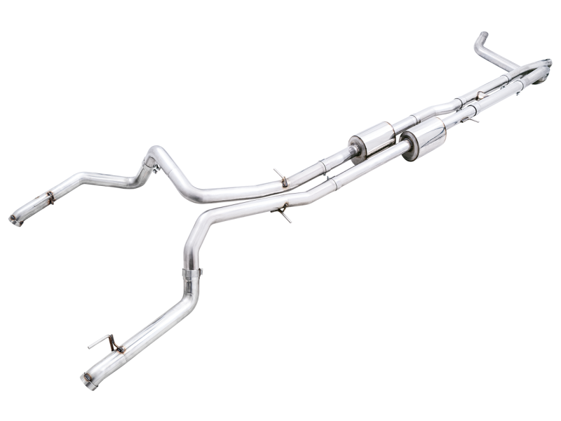 AWE Tuning 22-23 GMC Sierra 1500 AT4X 6.2L 0FG Catback Split Dual (Flat Bumper) - Bashguard(No Tips) - awdtuningtx