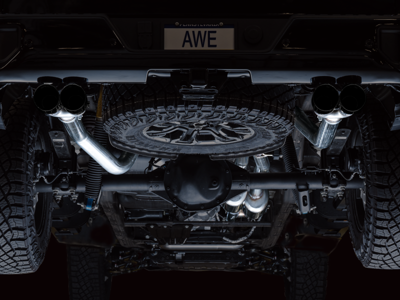 AWE Tuning 22-23 GMC Sierra 1500 AT4X 6.2L 0FG Catback Split Dual (Flat Bumper) - Diamond Black Tips - awdtuningtx
