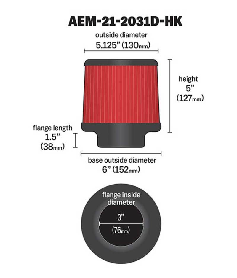 AEM Dryflow 3in. X 5in. Round Tapered Air Filter - awdtuningtx