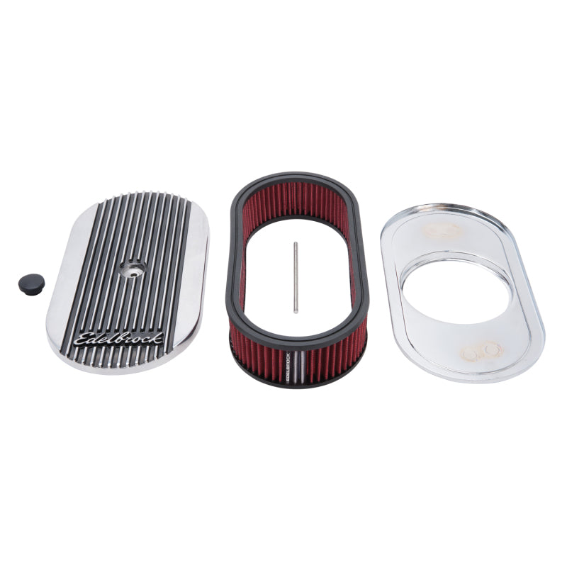 Edelbrock Air Cleaner Elite II Oval Single 4-Bbl Carb 2 5In Red Element Polished - awdtuningtx