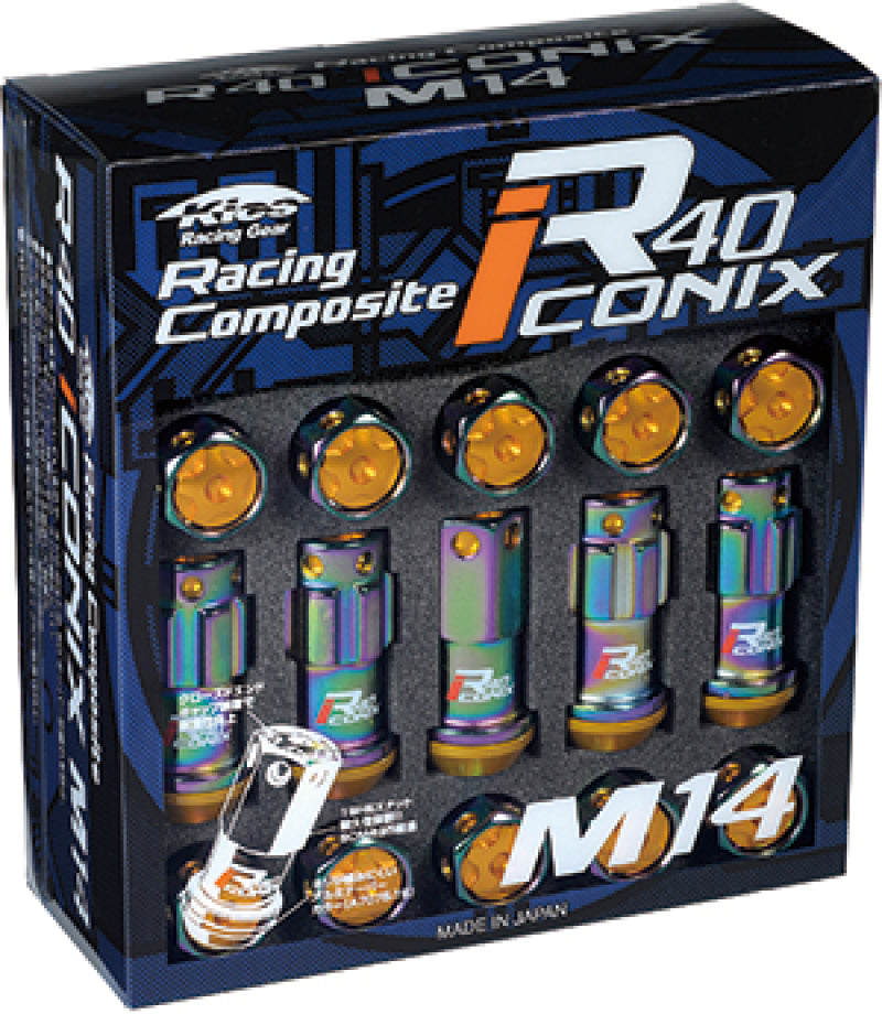 Project Kics 14X1.50 Neochrome R40 Iconix Lug Nuts (Black Cap) - 20 Pcs - awdtuningtx