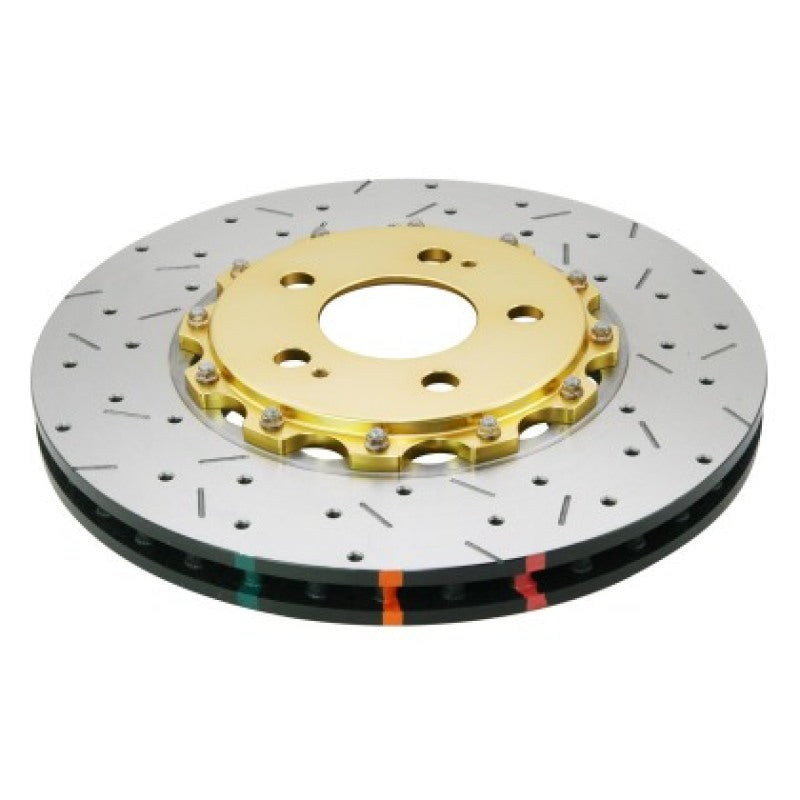 DBA 08-17 Mitsubishi Evo X Front Drilled & Slotted 5000 Series 2 Piece Rotor w/ Gold Hat - awdtuningtx