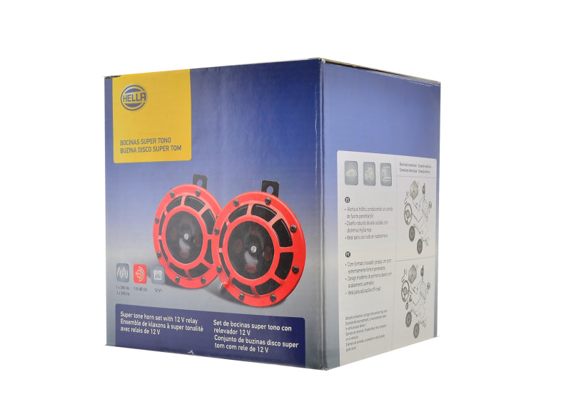 Hella Supertone Horn Kit 12V 300/500HZ Red (003399803 = 003399801) - awdtuningtx