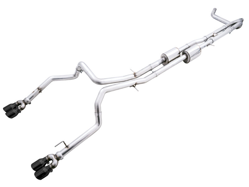 AWE Tuning 4th Gen GM 1500 6.2L 0FG Catback Split Rear Exit (w/ Bumper Cutouts) - Quad Diamond Tips - awdtuningtx