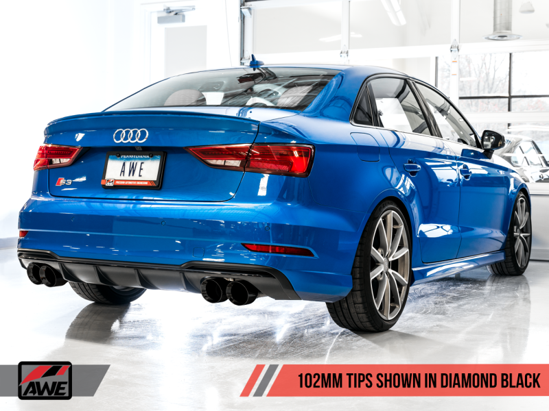 AWE Tuning Audi 8V S3 Track Edition Exhaust w/Diamond Black Tips 102mm - awdtuningtx
