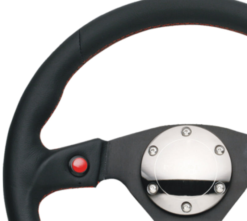NRG Reinforced Steering Wheel (320mm) Blk Leather w/Dual Buttons - awdtuningtx