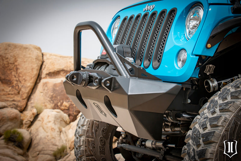 ICON 07-18 Jeep Wrangler JK Pro Series Front Bumper Rec Winch Mount w/Bar/Tabs - awdtuningtx