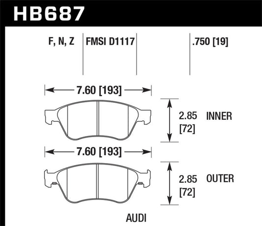 Hawk 04-10 Audi A8 Quattro / 07-11 S6 / 07-10 S8 /  04-06 VW Phaeton HPS Front Street Brake Pads - awdtuningtx