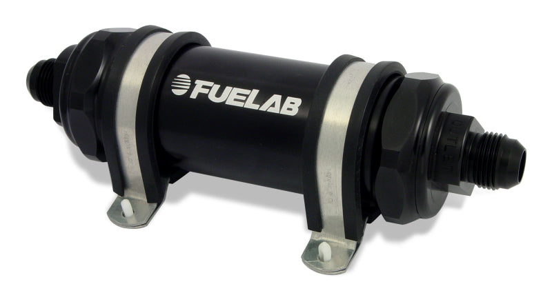 Fuelab 828 In-Line Fuel Filter Long -10AN In/Out 10 Micron Fabric - Black - awdtuningtx