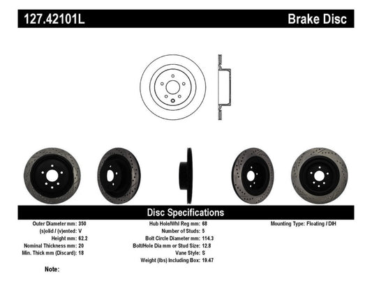 StopTech Infiniti G37 / Nissan 370Z SportStop Slotted & Drilled Rear Left Rotor - awdtuningtx