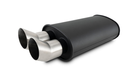 Vibrant Streetpower Flat Blk Muffler 9x5x15in Body 2.5in Inlet ID 3in Tip OD w/Dual DTM Tips - awdtuningtx