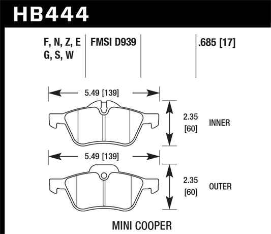 Hawk 02-06 Mini Cooper / Cooper S HP+  Street Front Brake Pads - awdtuningtx