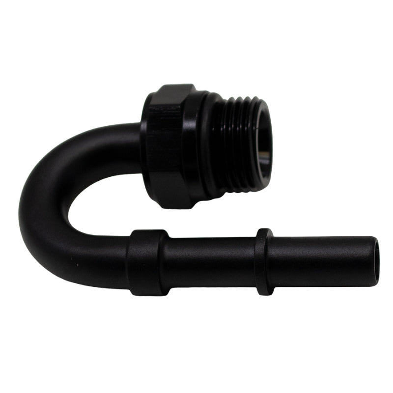 DeatschWerks 8AN ORB Male to 3/8in Male EFI Quick Connect Adapter 180-Degree - Anodized Matte Black - awdtuningtx