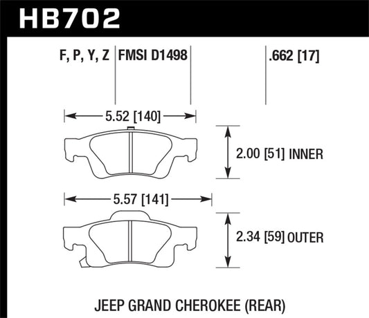 Hawk 11-12 Dodge Durango / 11-12 Jeep Grand Cherokee Perf Ceramic Rear Street Brake Pads - awdtuningtx