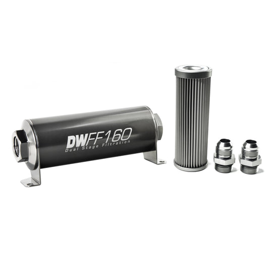 DeatschWerks Stainless Steel 10AN 10 Micron Universal Inline Fuel Filter Housing Kit (160mm) - awdtuningtx