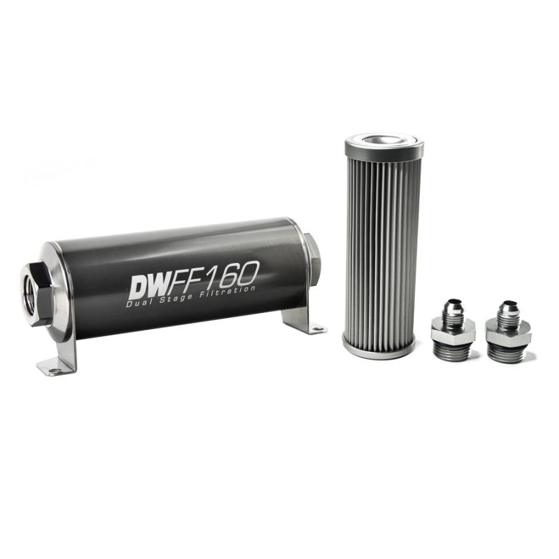 DeatschWerks Stainless Steel 6AN 10 Micron Universal Inline Fuel Filter Housing Kit (160mm) - awdtuningtx