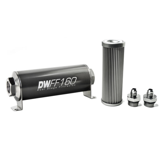 DeatschWerks Stainless Steel 6AN 10 Micron Universal Inline Fuel Filter Housing Kit (160mm) - awdtuningtx