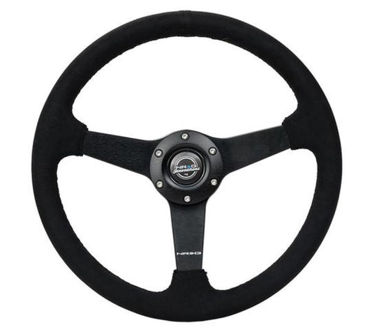 NRG Sport Steering Wheel (350mm/ 1.5in. Deep) Matte Black Spoke/ Black Alcantara w/ Black Stitching - awdtuningtx