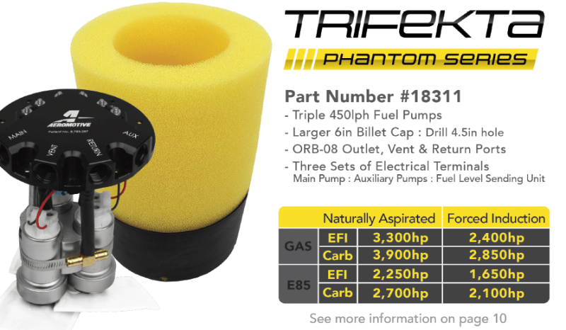 Aeromotive Fuel Pump - Phantom Trifekta Universal In-Tank - 450lph - 6-10in Depth - awdtuningtx