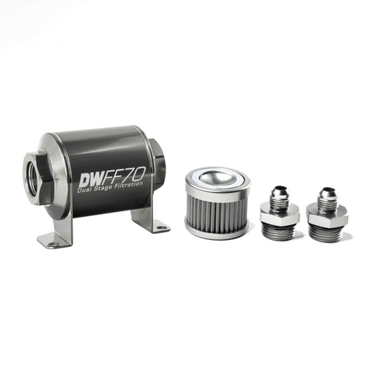 DeatschWerks Stainless Steel 6AN 100 Micron Universal Inline Fuel Filter Housing Kit (70mm) - awdtuningtx