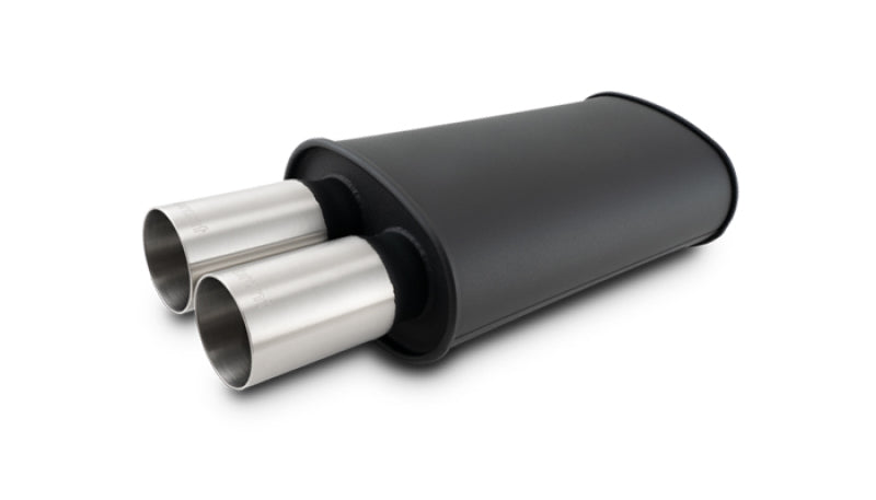 Vibrant Streetpower Flat Blk Muffler 9x5x15in Body 2.5in Inlet ID 3in Tip OD w/Dual Straight Tips - awdtuningtx