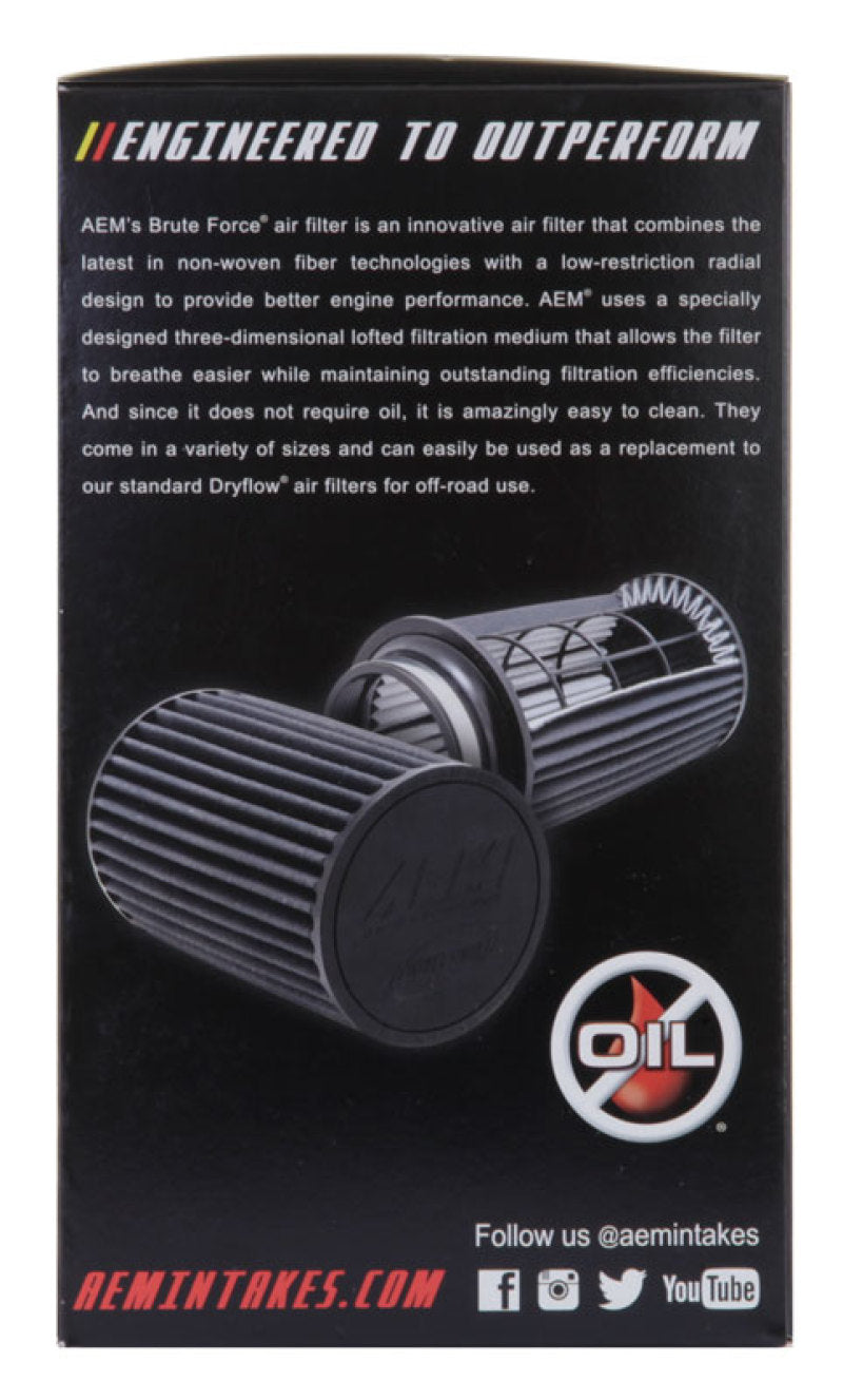 AEM Dryflow Conical Air Filter 2.75in Flange ID / 6in Base OD / 5.125in Top OD / 9.125in Height - awdtuningtx