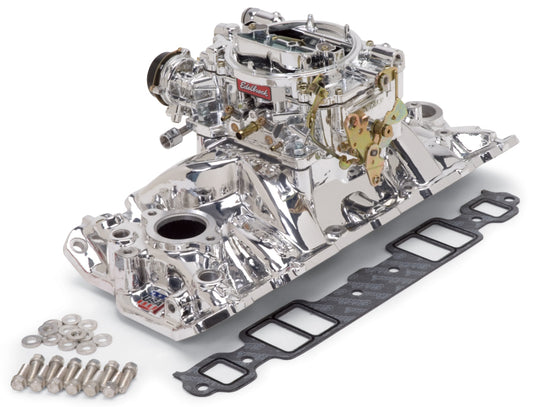Edelbrock Manifold And Carb Kit Performer Eps Small Block Chevrolet 1957-1986 Natural Finish - awdtuningtx