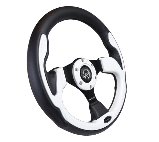 NRG Reinforced Steering Wheel (320mm) Blk w/White Trim & 4mm 3-Spoke - awdtuningtx