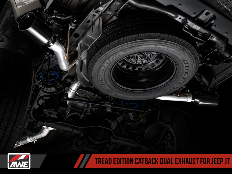 AWE Tuning 20-21 Jeep Gladiator JT 3.6L Tread Edition Cat-Back Dual Exhaust - Diamond Black Tip - awdtuningtx