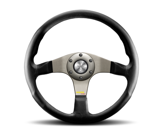 Momo Tuner Steering Wheel 350 mm - Black Leather/Red Stitch/Black Spokes - awdtuningtx