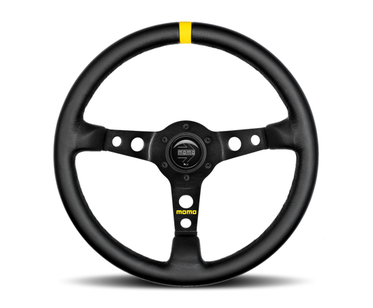Momo MOD07 Steering Wheel 350 mm -  Black Leather/Black Spokes/1 Stripe - awdtuningtx