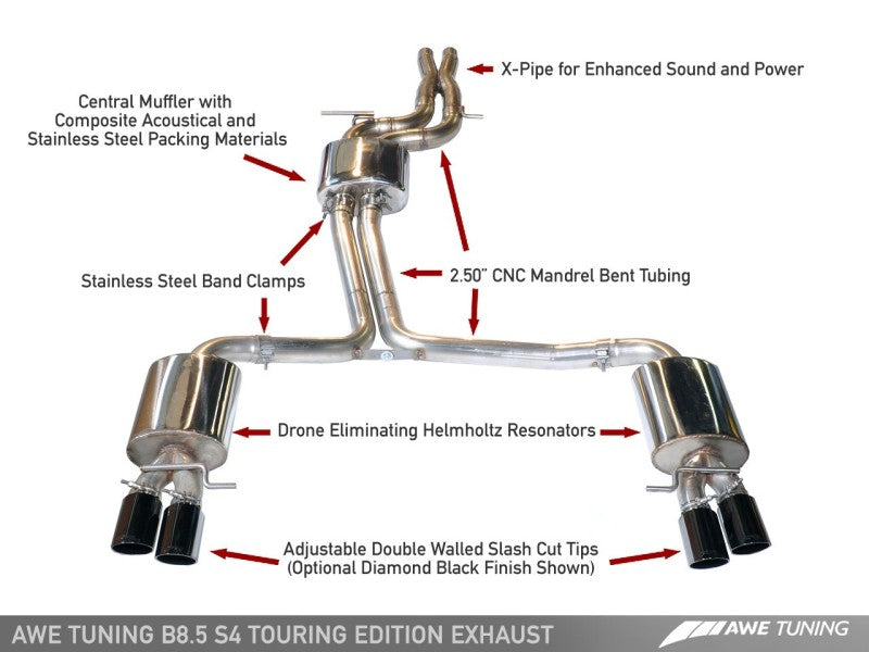 AWE Tuning Audi B8.5 S4 3.0T Touring Edition Exhaust System - Diamond Black Tips (102mm) - awdtuningtx