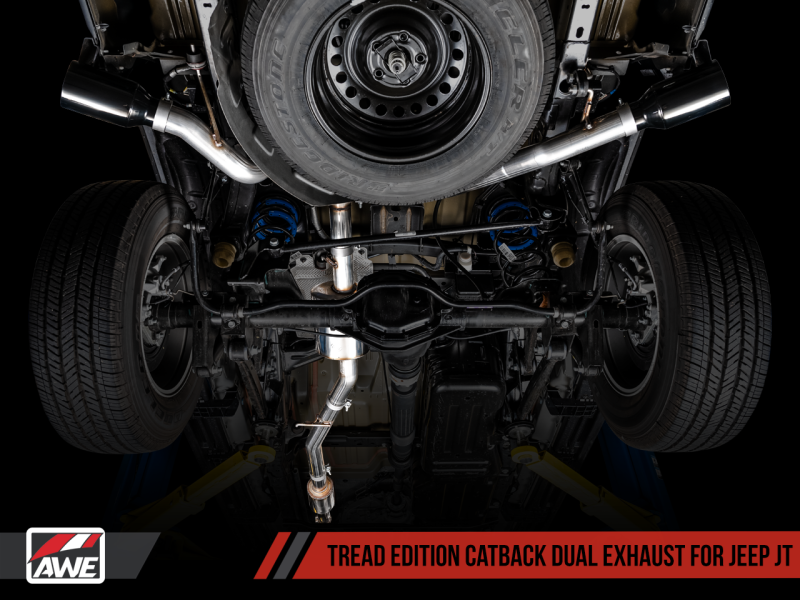 AWE Tuning 20-21 Jeep Gladiator JT 3.6L Tread Edition Cat-Back Dual Exhaust - Diamond Black Tip - awdtuningtx