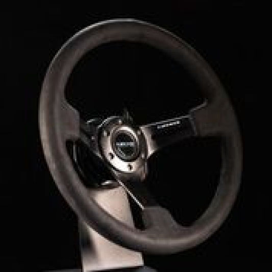 NRG Reinforced Steering Wheel (350mm / 3in. Deep) Black Leather w/ Alcantara Stitching - awdtuningtx