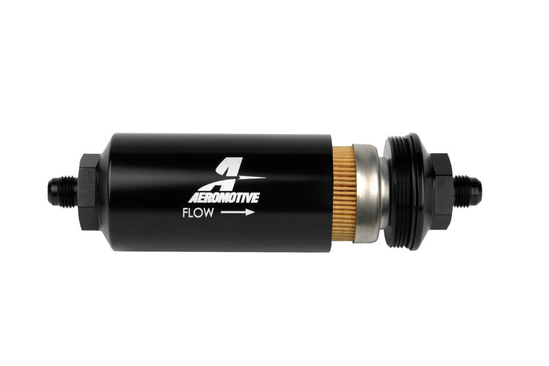 Aeromotive In-Line Filter - (AN-6 Male) 10 Micron Fabric Element Bright Dip Black Finish - awdtuningtx