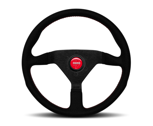Momo Montecarlo Alcantara Steering Wheel 350 mm - Black/Red Stitch/Black Spokes - awdtuningtx