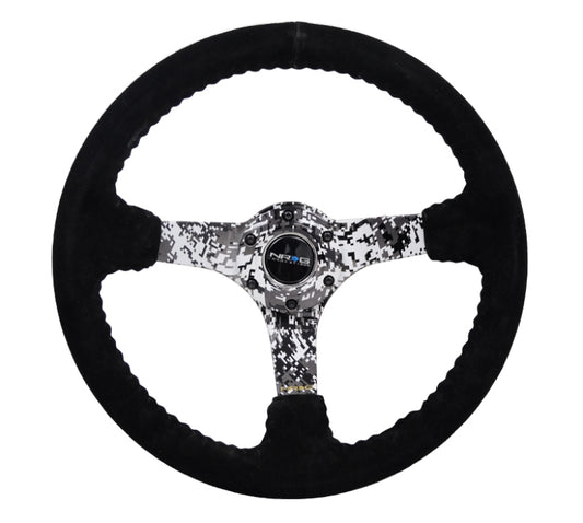 NRG Reinforced Steering Wheel (350mm / 3in. Deep) Blk Suede w/Hydrodipped Digi-Camo Spokes - awdtuningtx