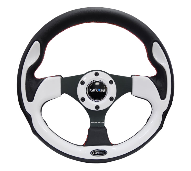NRG Reinforced Steering Wheel (320mm) Blk w/White Trim & 4mm 3-Spoke - awdtuningtx