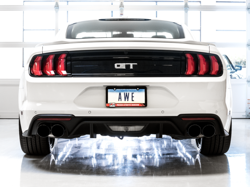 AWE Tuning 2018+ Ford Mustang GT (S550) Cat-back Exhaust - Touring Edition (Quad Diamond Black Tips) - awdtuningtx