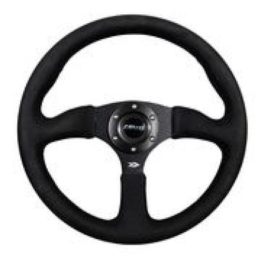 NRG Reinforced Steering Wheel (350mm / 2.5in. Deep)Blk Alcantara Comfort Grip w/4mm Matte Blk Spokes - awdtuningtx